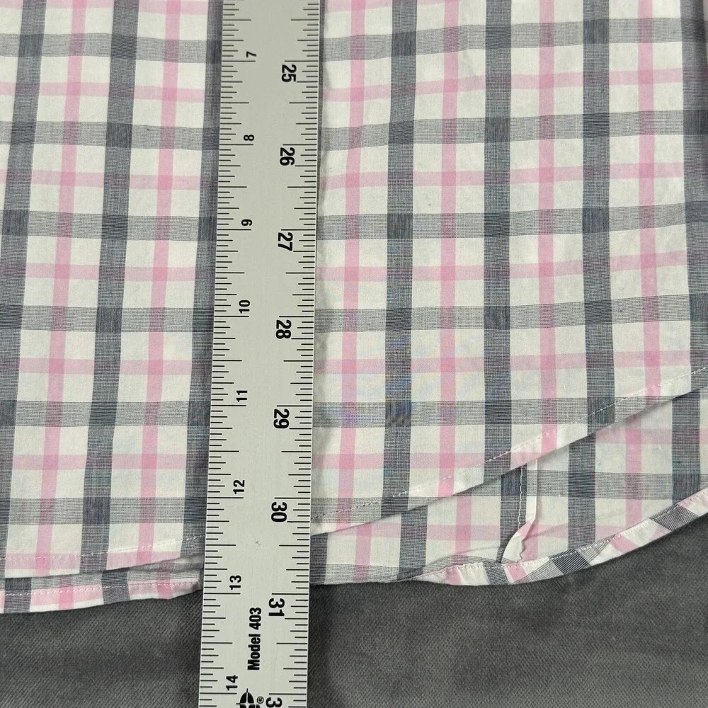 Banana Republic Dress Shirt Mens Large Pink Plaid Grant Fit Slim Long Sleeve